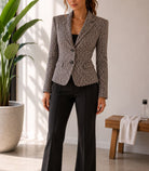 Ladies Gingham Slim Fit Blazer Coat - Brown - StylePhase SA