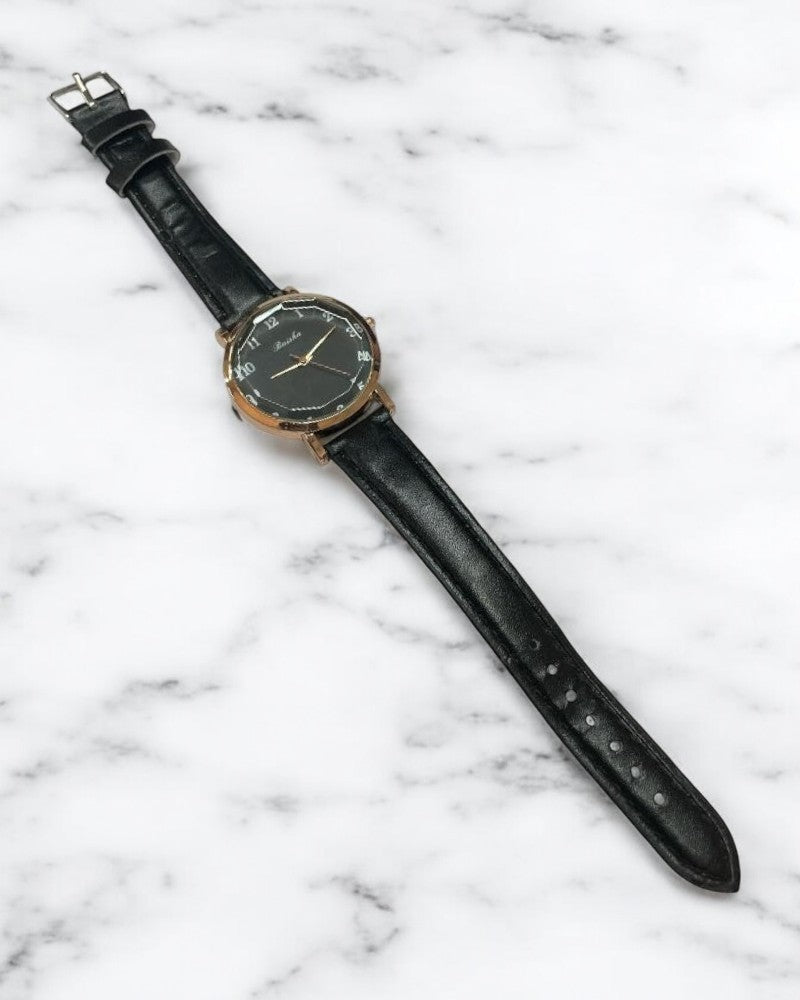 Ladies Gold Face & Black Strap Watch - StylePhase SA