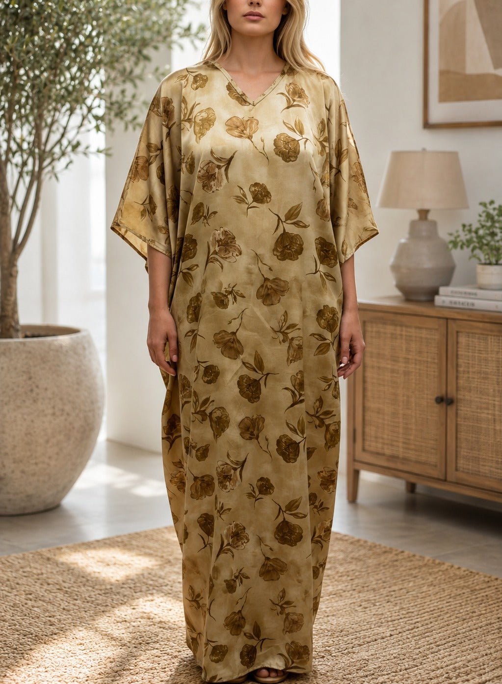 Ladies Gold Floral Free Size Kaftan - StylePhase SA