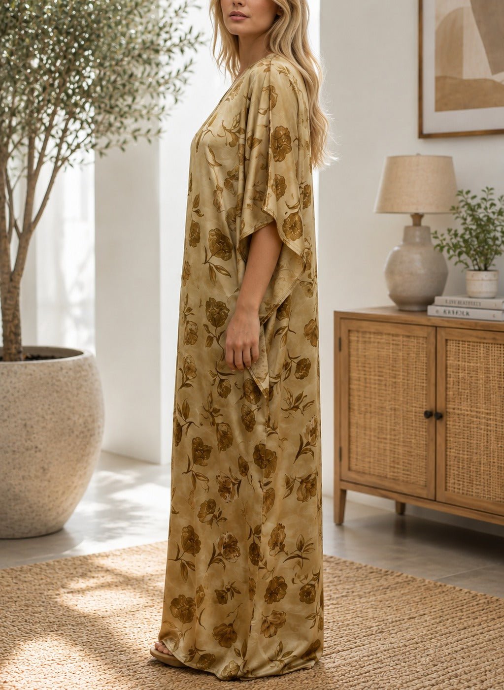 Ladies Gold Floral Free Size Kaftan - StylePhase SA