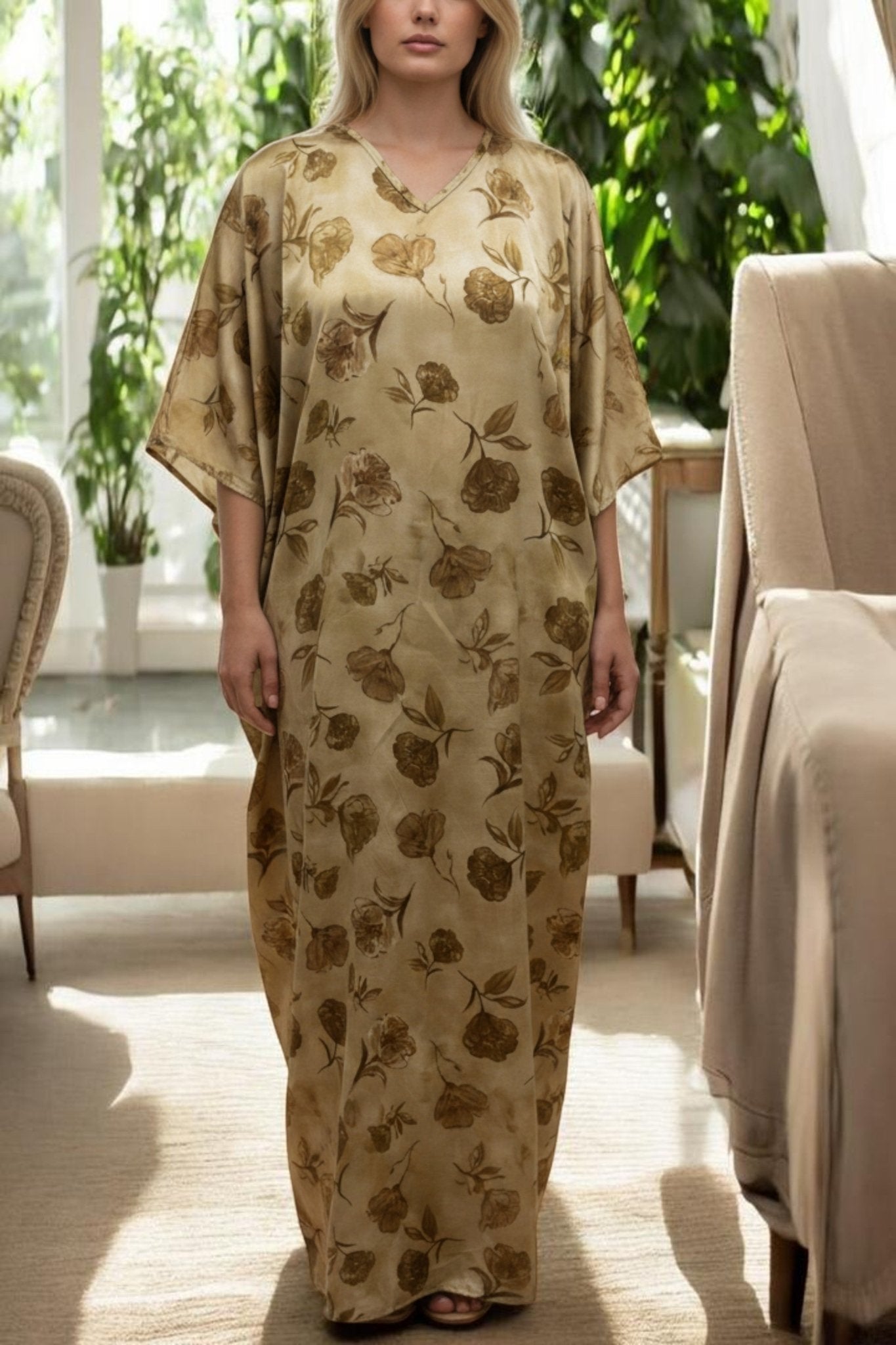 Ladies Gold Floral Free Size Kaftan - StylePhase SA