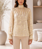 Ladies Gold High Neck Printed Long Sleeve Blouse - StylePhase SA