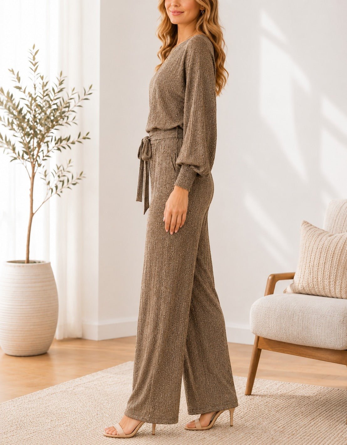 Ladies Gold Shimmer Tie Jumpsuit - New Feeling - StylePhase SA