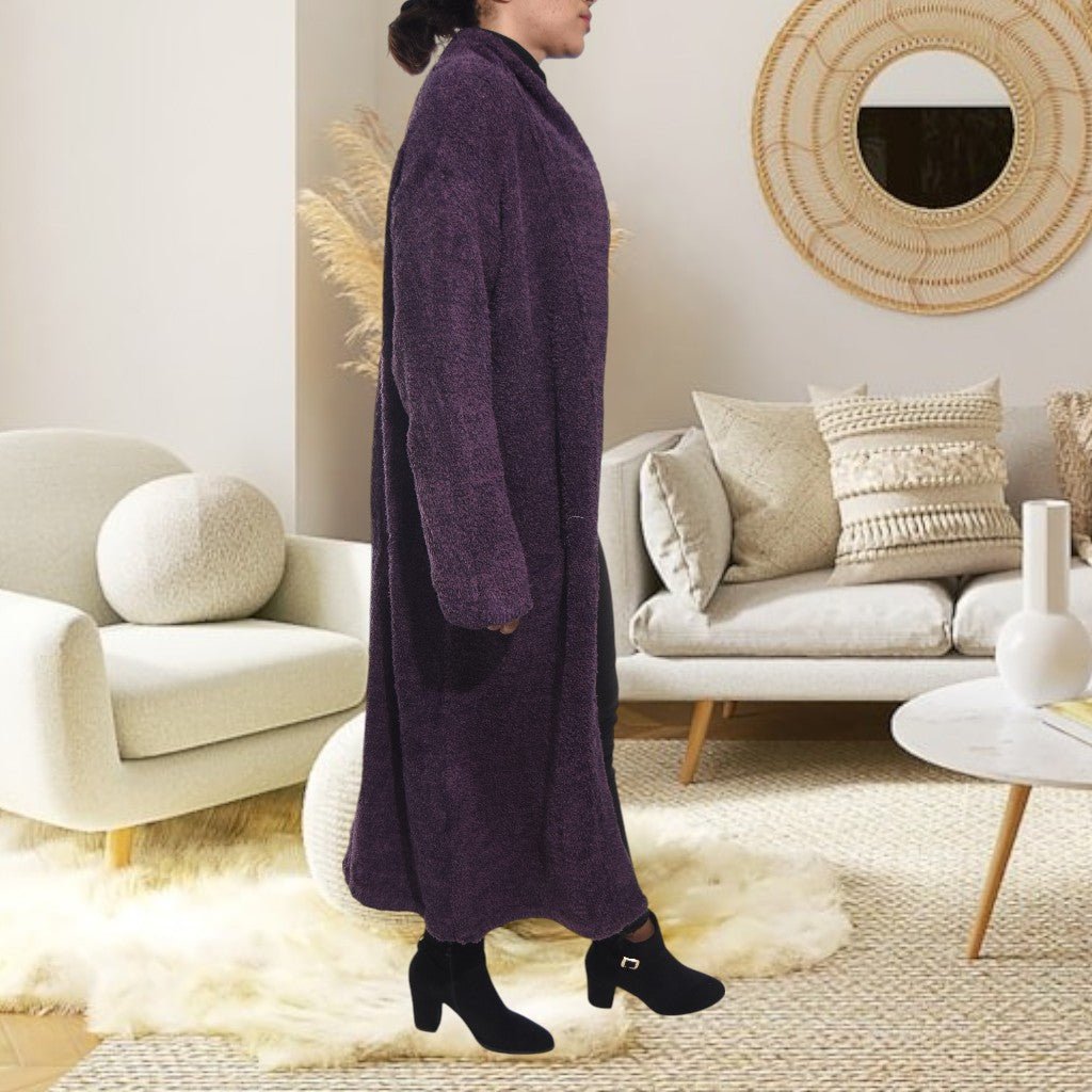 Ladies Grape Fluff Long Pocket Coat - StylePhase SA