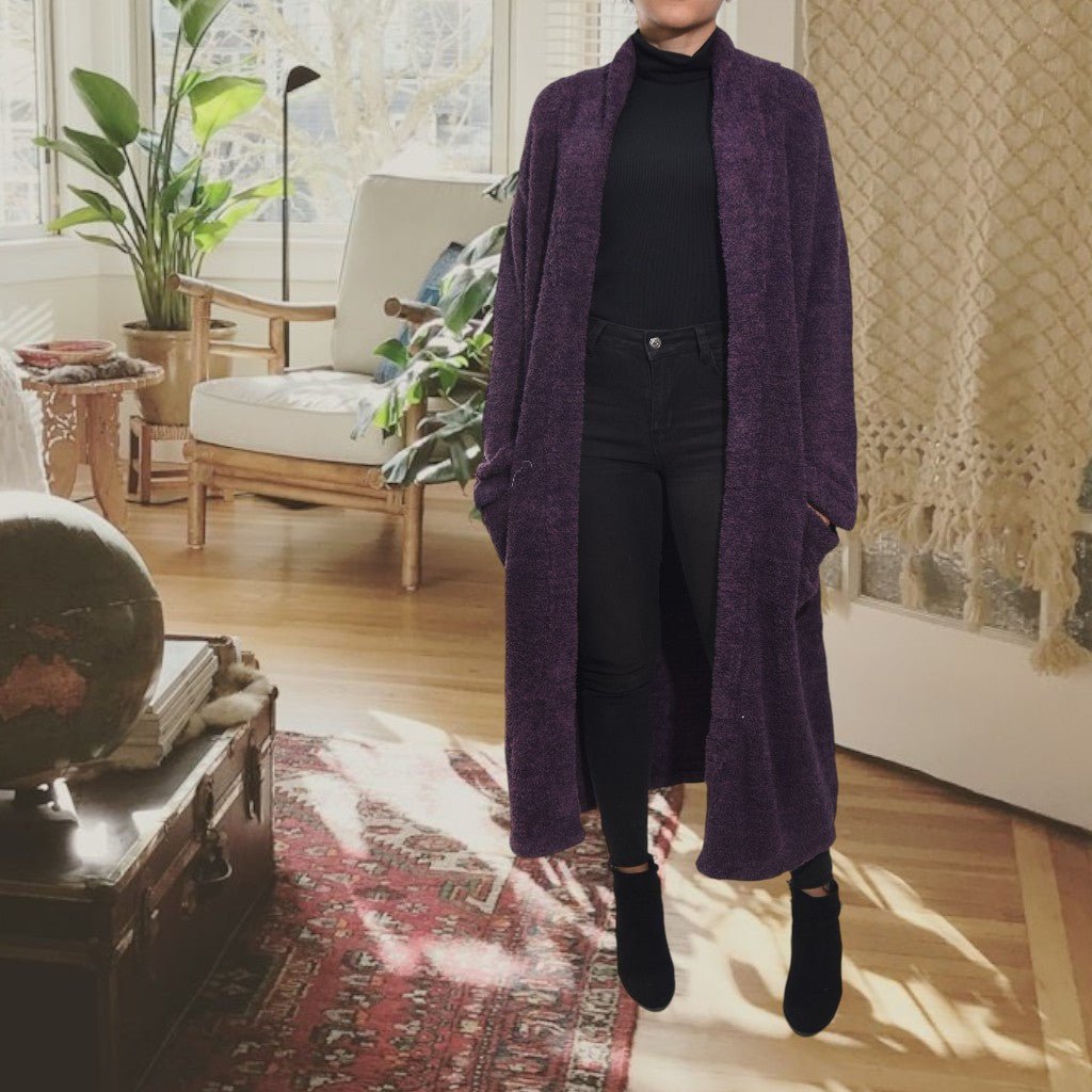 Ladies Grape Fluff Long Pocket Coat - StylePhase SA
