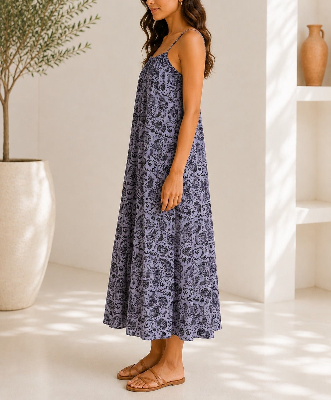 Ladies Grape Paisley Pocket Maxi Dress - StylePhase SA