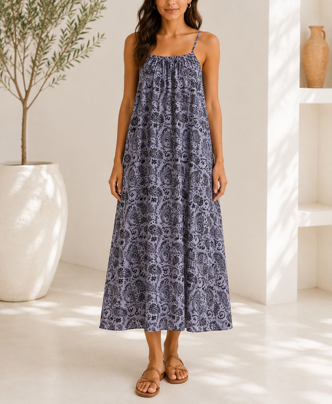 Ladies Grape Paisley Pocket Maxi Dress - StylePhase SA