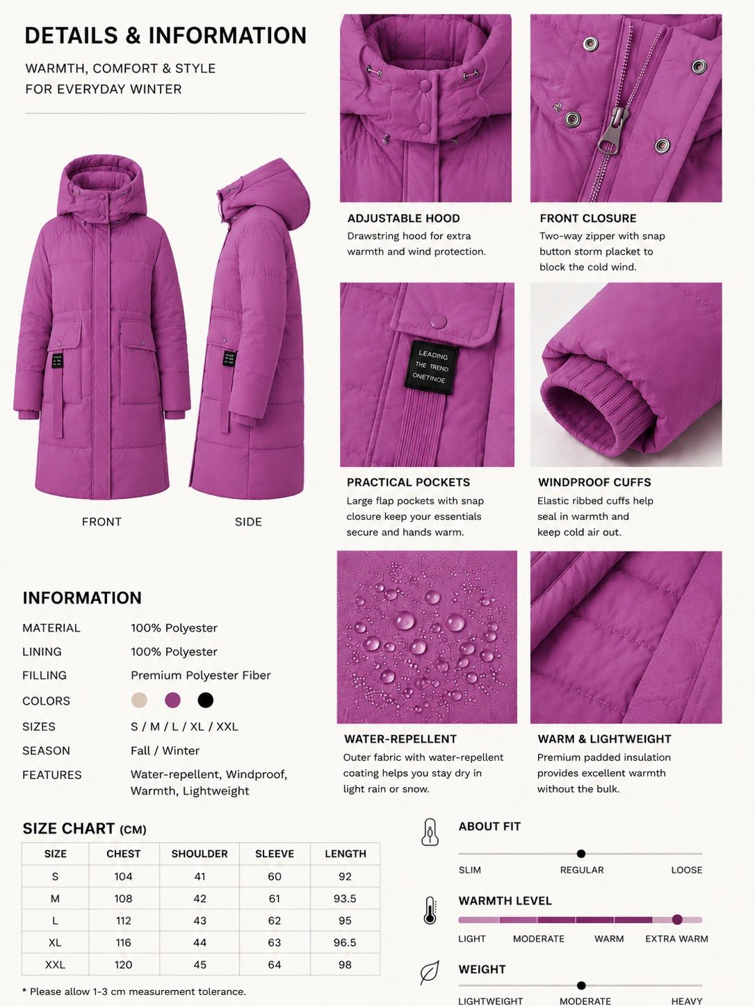 Ladies Grape Pocket Front Puff Jacket - StylePhase SA