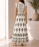 Ladies Green And Cream Sleeveless Paisley Print Maxi Dress - StylePhase SA