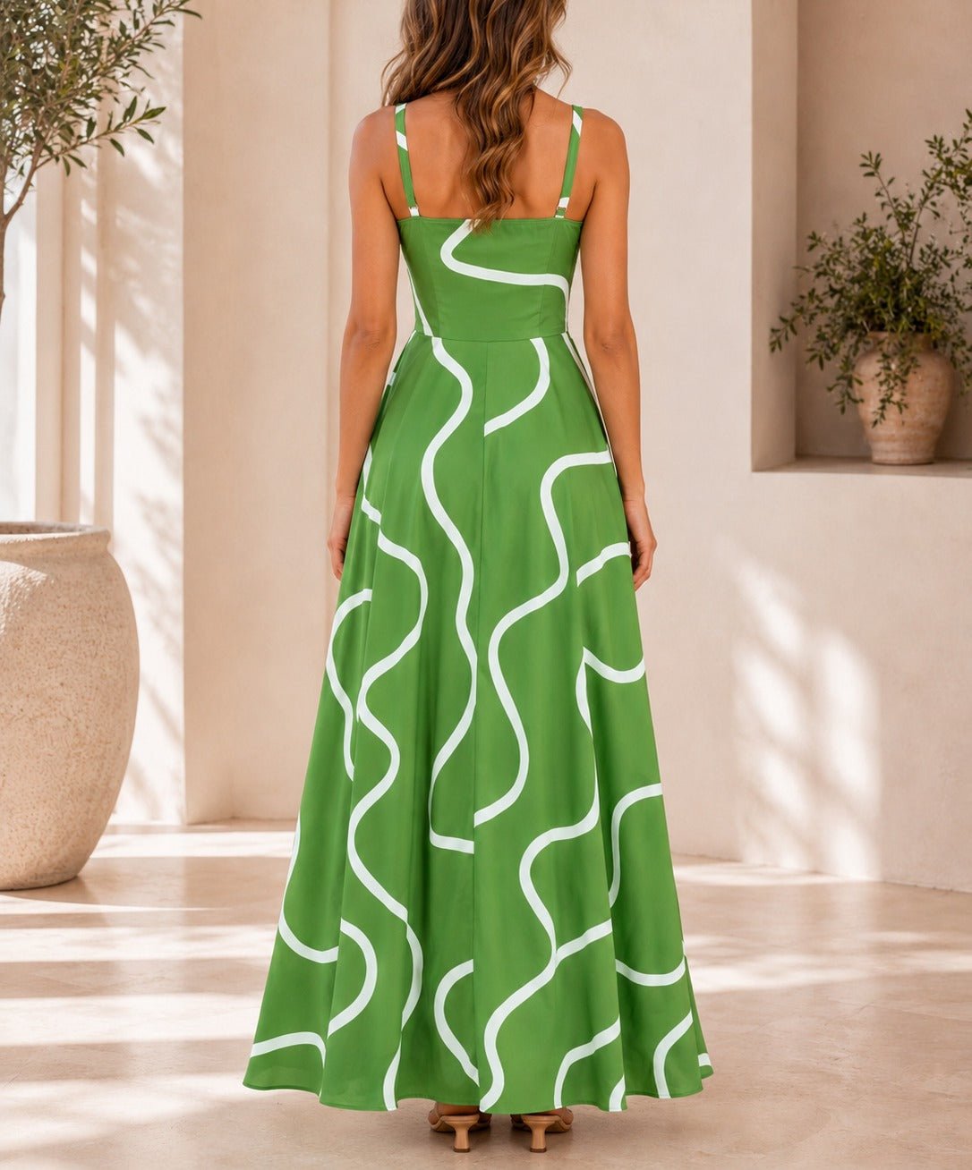 Ladies Green And White A-Line Cami Maxi Dress - StylePhase SA