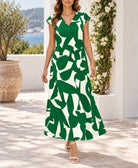 Ladies Green And White Cap Sleeve Maxi Dress - StylePhase SA