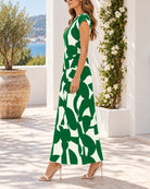 Ladies Green And White Cap Sleeve Maxi Dress - StylePhase SA