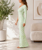 Ladies Green And White Knit Jersey One Shoulder Dress - StylePhase SA