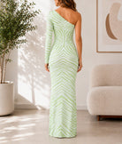 Ladies Green And White Knit Jersey One Shoulder Dress - StylePhase SA