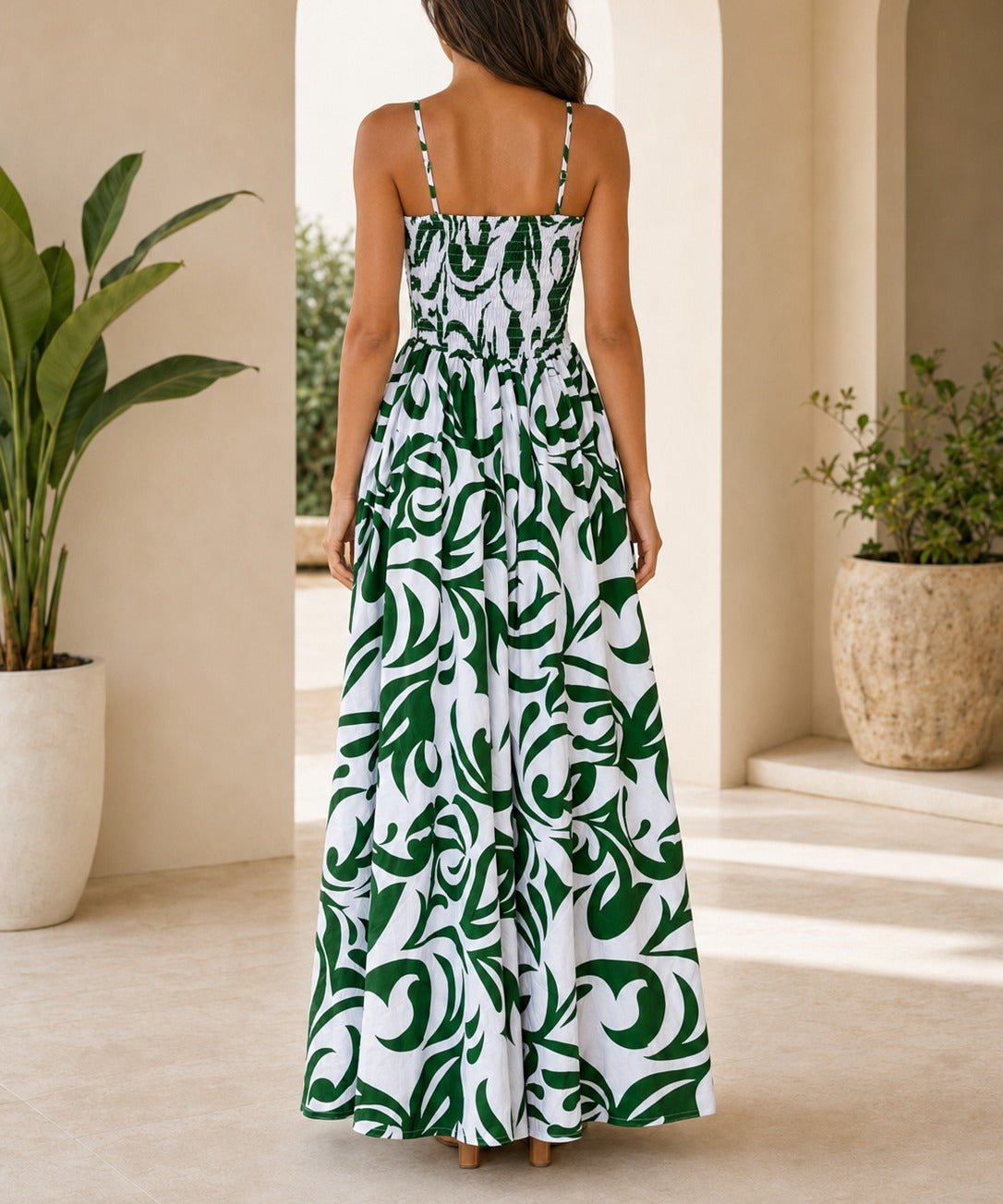 Ladies Green And White Patterned Maxi Dress - StylePhase SA