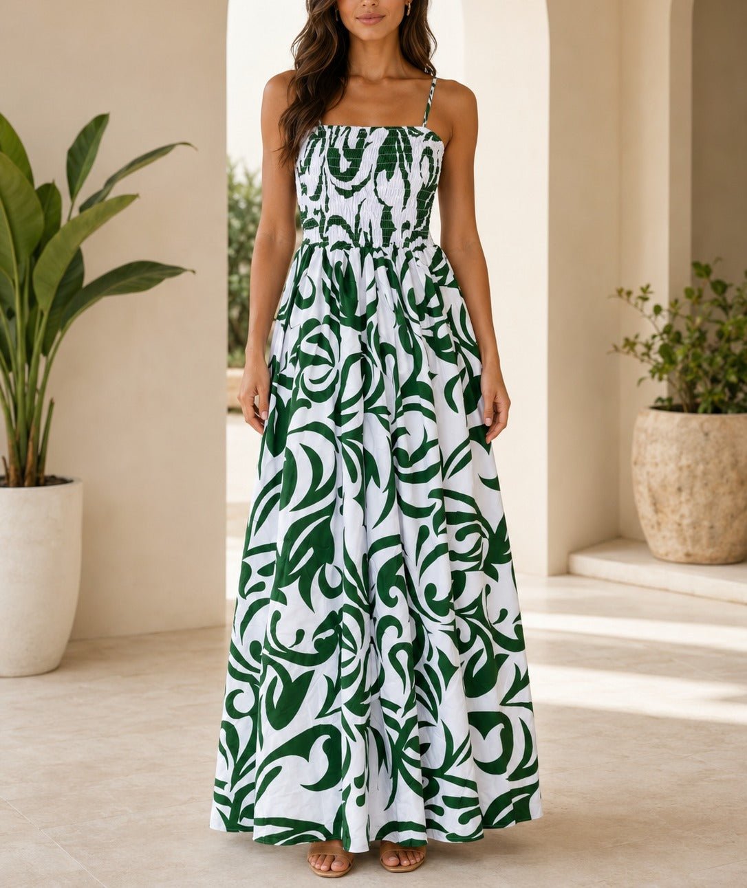Ladies Green And White Patterned Maxi Dress - StylePhase SA