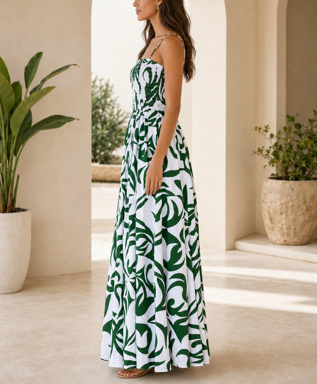 Ladies Green And White Patterned Maxi Dress - StylePhase SA