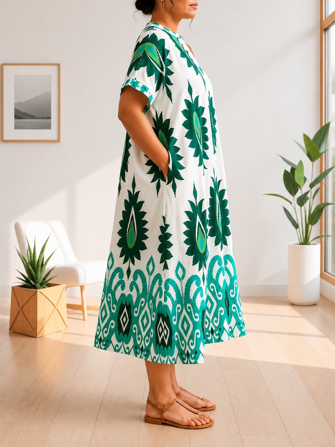 Ladies Green And White Printed Tunic Dress - StylePhase SA