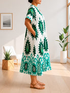 Ladies Green And White Printed Tunic Dress - StylePhase SA
