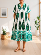 Ladies Green And White Printed Tunic Dress - StylePhase SA