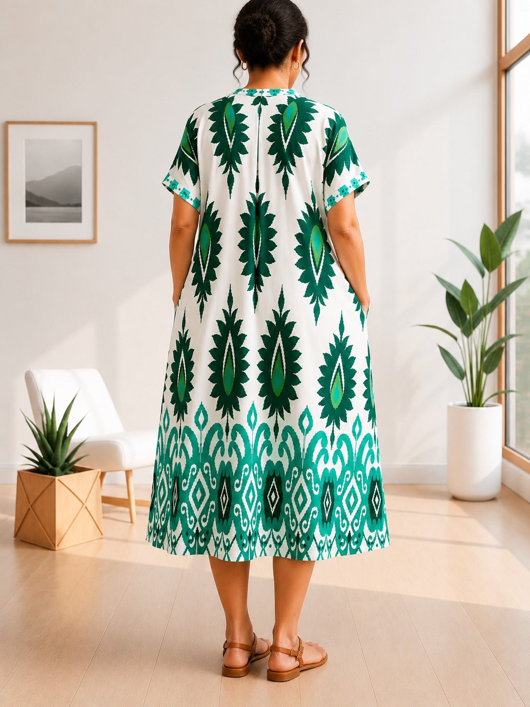 Ladies Green And White Printed Tunic Dress - StylePhase SA