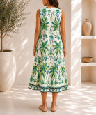 Ladies Green Botanical Print Midi V-Neck Dress - StylePhase SA