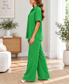 Ladies Green Button Shirt Two-Piece Set - StylePhase SA