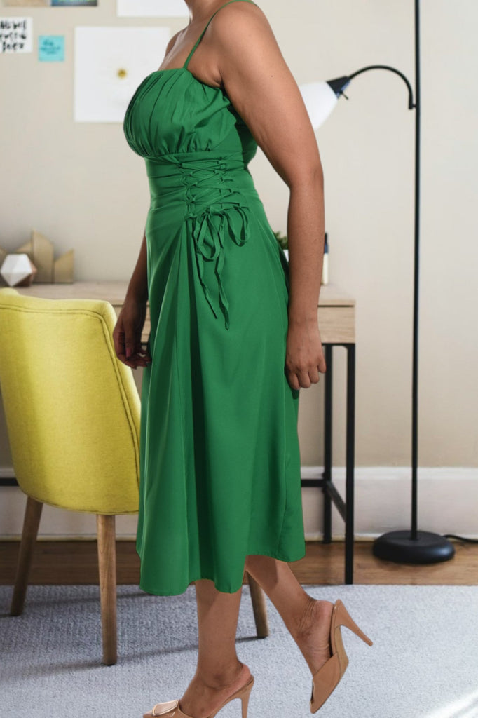 Ladies Green Cami Dress With Waist Tie Dress - StylePhase SA