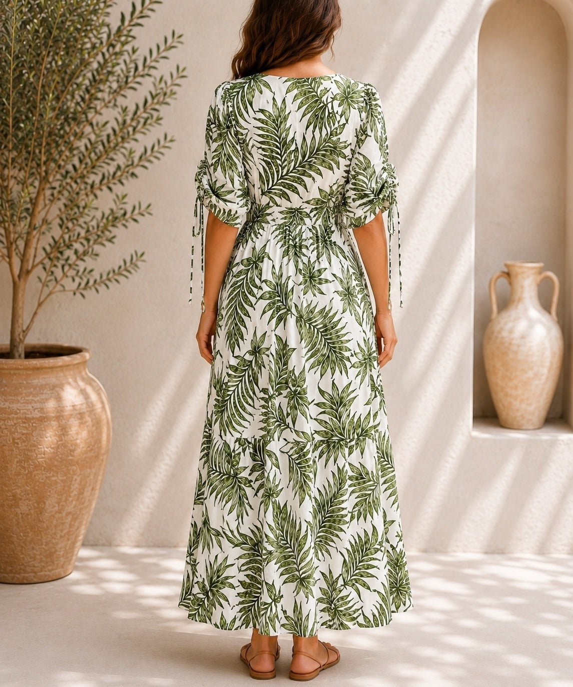 Ladies Green Chiffon Ruche Sleeve Dress - StylePhase SA