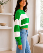 Ladies Green Crop Stripe Sweater - StylePhase SA