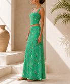 Ladies Green Crop Top Floral Two-Piece Set - StylePhase SA