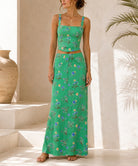 Ladies Green Crop Top Floral Two-Piece Set - StylePhase SA