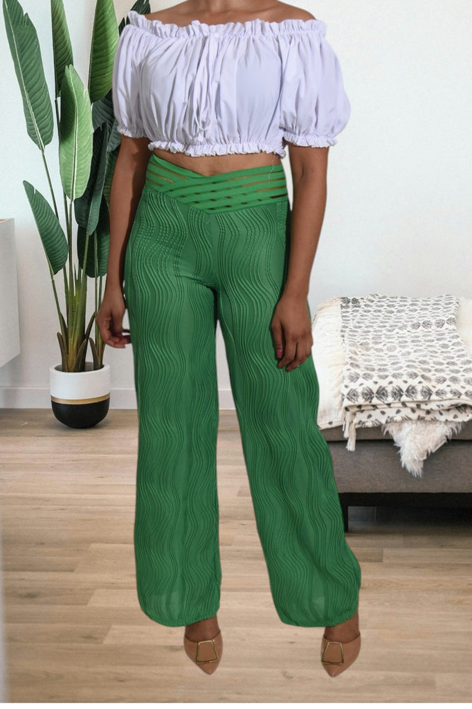 Ladies Green Cut Out Waist Pants - StylePhase SA