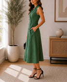 Ladies Green Double Breast Midi Dress - StylePhase SA