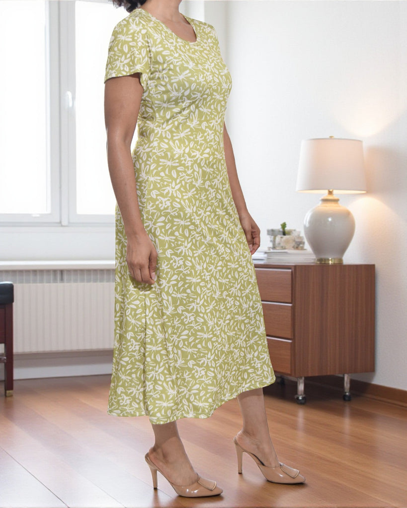 Ladies Green Floral A Line Midi Dress - StylePhase SA