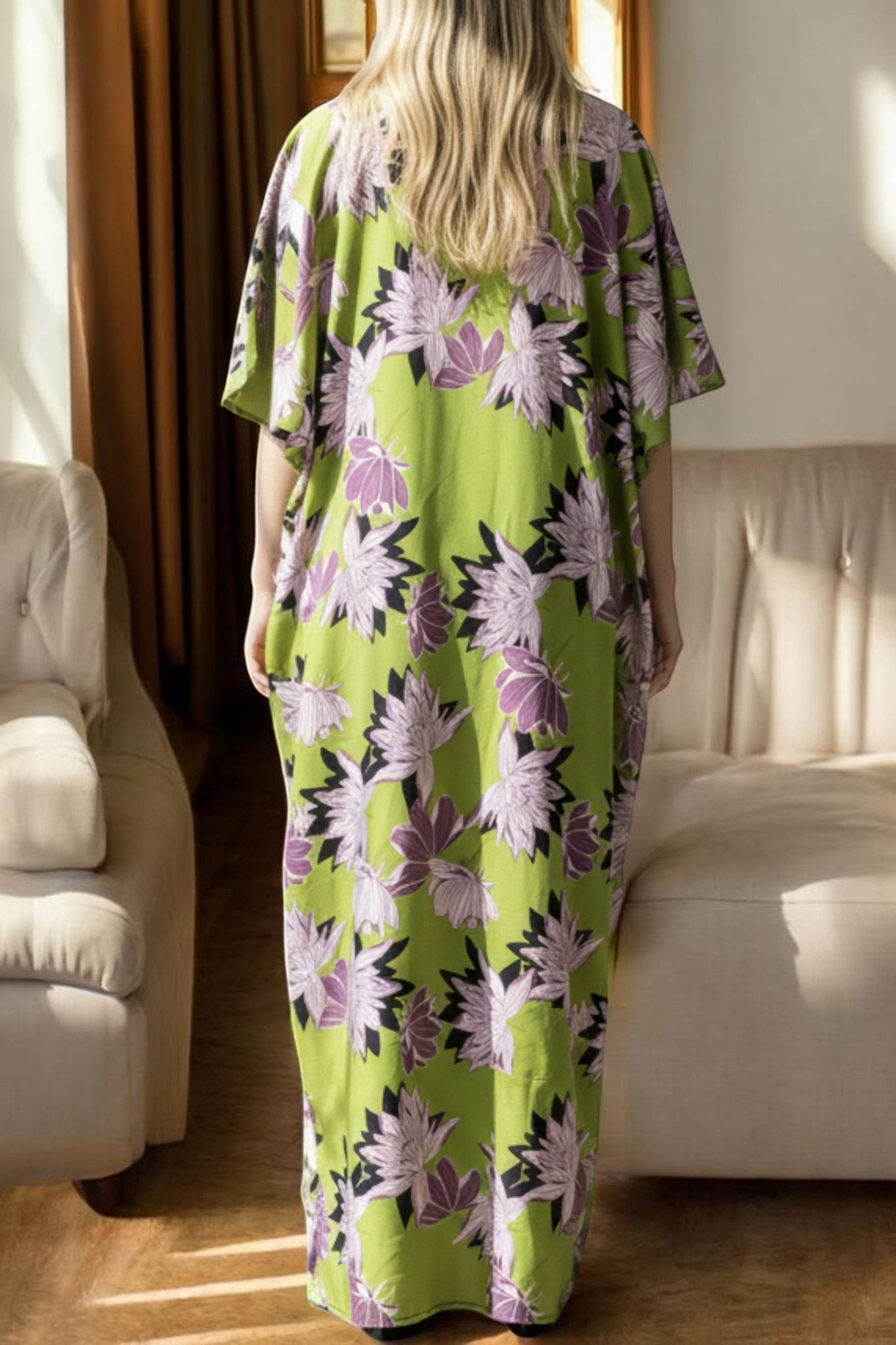 Ladies Green Floral Free Size Kaftan - StylePhase SA