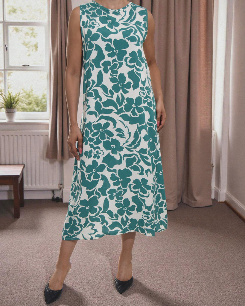 Ladies Green Floral Midi Sleeveless Dress - StylePhase SA