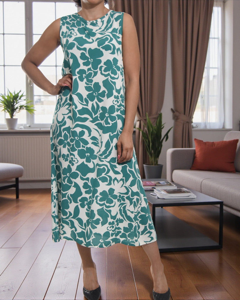 Ladies Green Floral Midi Sleeveless Dress - StylePhase SA