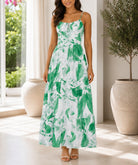 Ladies Green Floral Print Tie Front Maxi Dress - StylePhase SA