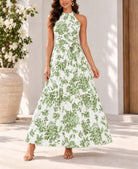 Ladies Green Floral Print Tie-Waist Maxi Dress - StylePhase SA
