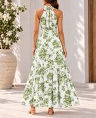 Ladies Green Floral Print Tie-Waist Maxi Dress - StylePhase SA