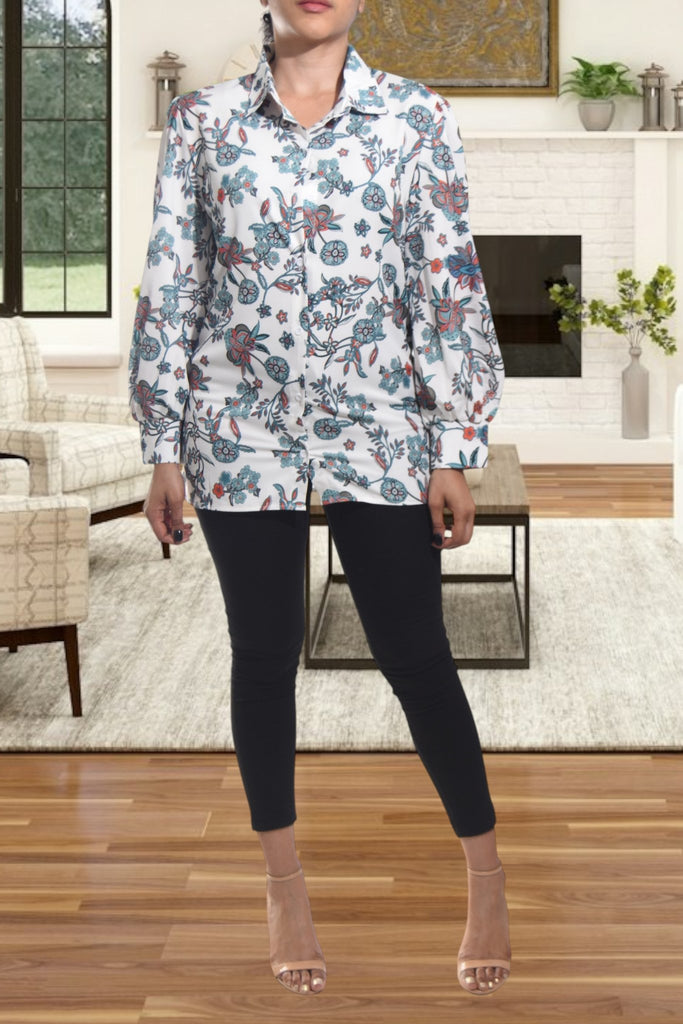 Ladies Green Floral Printed Button Shirt - StylePhase SA