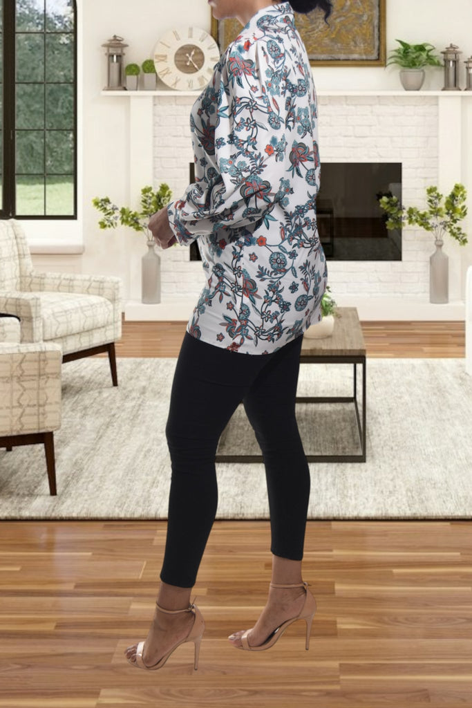 Ladies Green Floral Printed Button Shirt - StylePhase SA