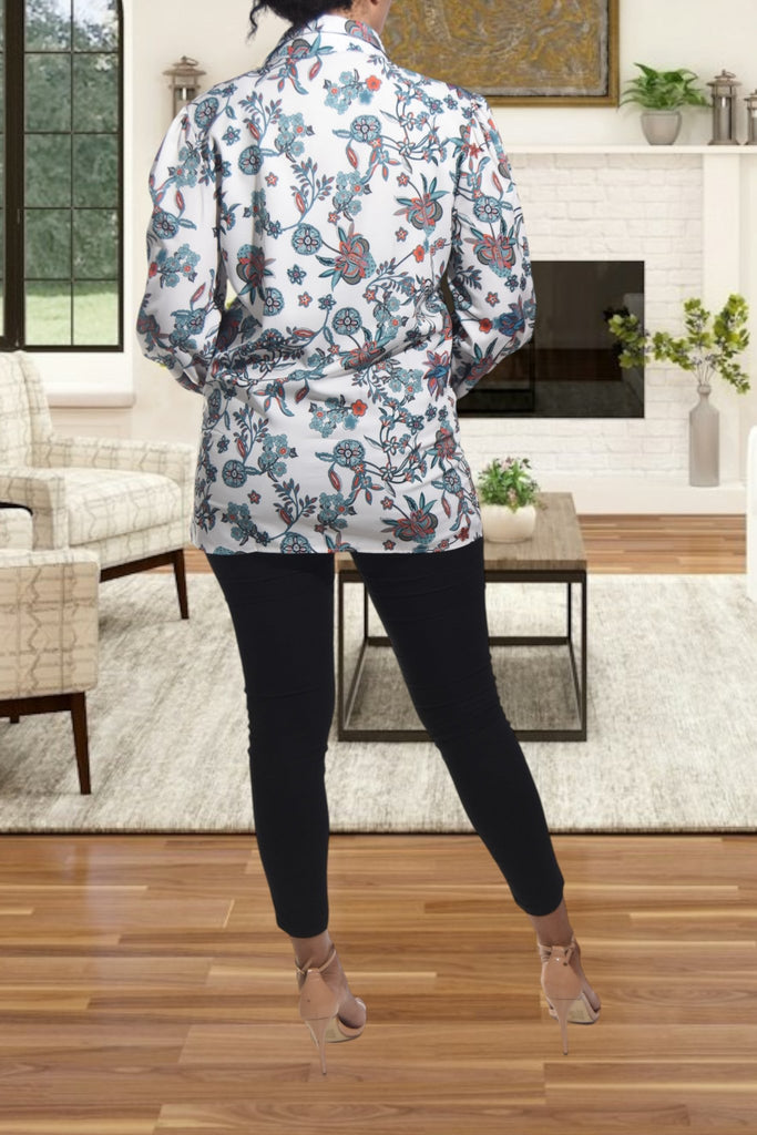 Ladies Green Floral Printed Button Shirt - StylePhase SA