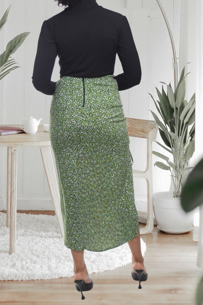 Ladies Green Floral Ruched Skirt - StylePhase SA
