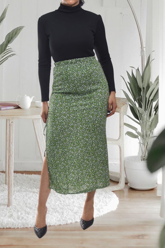 Ladies Green Floral Ruched Skirt - StylePhase SA