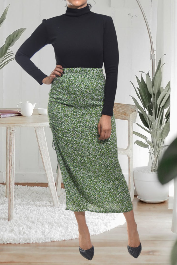 Ladies Green Floral Ruched Skirt - StylePhase SA