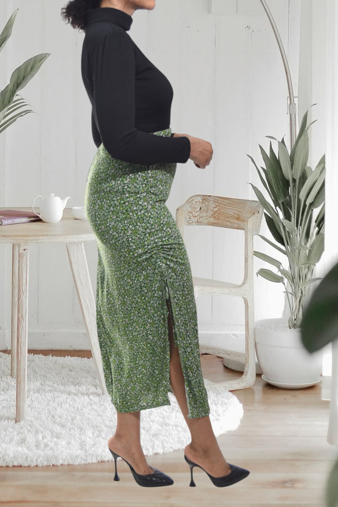 Ladies Green Floral Ruched Skirt - StylePhase SA