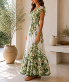 Ladies Green Floral Smoked Waist Maxi Dress - StylePhase SA