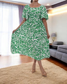 Ladies Green Floral Square Neck Dress - StylePhase SA